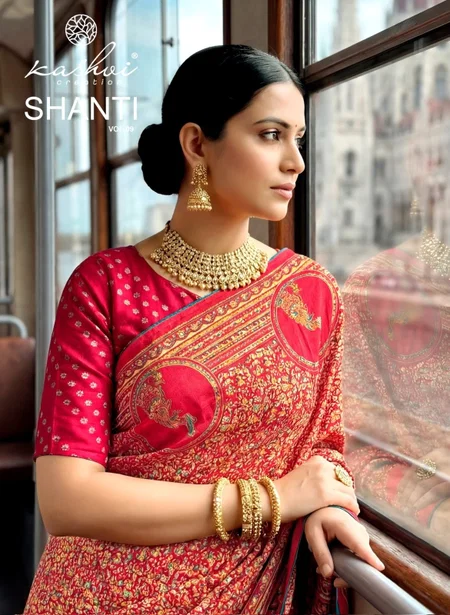 Shanti Vol 9 By Kashvi right Moss Foil Printed Fancy Saree Wholesale Online
